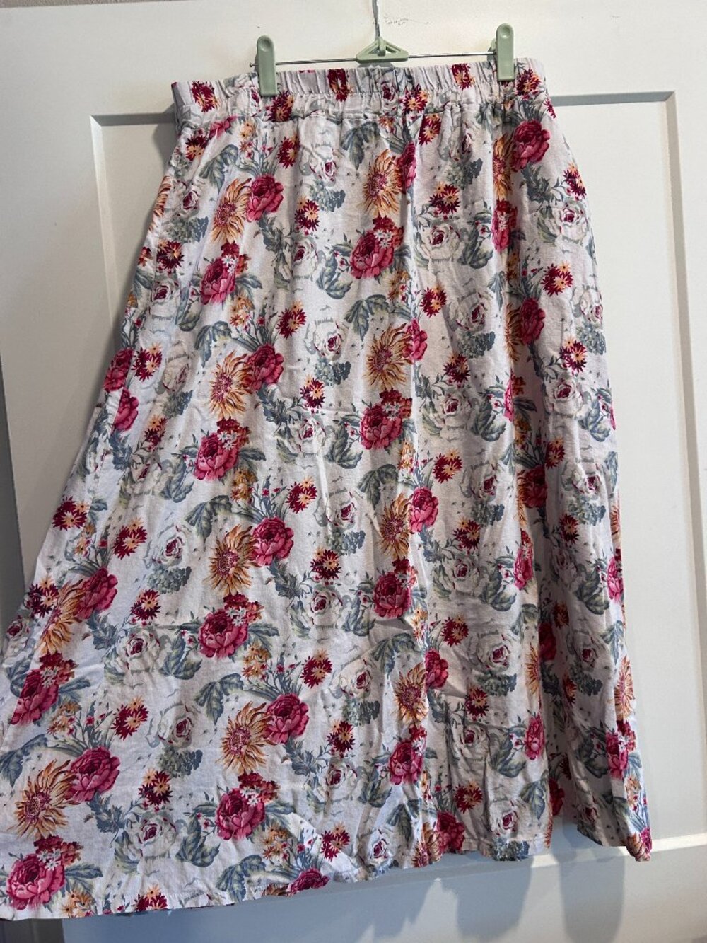 Kaktus Boutique Floral Maxi Skirt 2X Elastic Waist Pockets Cottagecore Boho